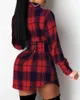 Nowy Rok Christmas Women Plaid Drukowane Mini Dress Plaid Drukuj Eyelek Lace Up Bandain Sukienka Dress Party V-Neck Femme Dress 210415