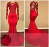 Vintage Sheer Długie Rękawy Prom Dresses Mermaid Appliqued Cekinowe Afryki Czarne Dziewczyny Suknie Wieczorowe Red Dywan Sukienka