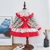 2Pcs Children Floral Lace Long Sleeve Spain Princess Dresses Baby Girls Christmas Year Dress Up Ball Gown + Headwear 210615