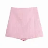Roze getextureerde plaid vrouwen culottes zoete en sexy chique korte vrouwelijke shorts 210507