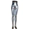 Odmienna wysoka talia błyszczący mokry płyn wygląd Pu faux skórzane metaliczne rozciągliwe legginsy seksowne spodnie taneczne Disco Legginsy 5 rozmiarów 211204