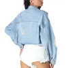 女性のための女性用ジャケットデニム2022ジャンスプリングレディースコートデザイナー長袖クロップショートジャケットライトブルー