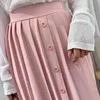 Printemps été midi jupe plissée femmes style coréen rose simple boutonnage taille haute esthétique longue femme 210421