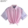 Women Sweet Patchwork Striped Print Pink Short Smock Blouse Female Hem Bowknot Breasted Shirt Chic Crop Tops LS9210 210416