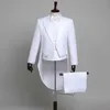 Nouveau Mens Tailcoat Costume Classique Noir Blanc Brillant Revers Queue Manteau Smoking De Mariage Marié Scène Chanteur Costumes Quatre Pièces Costume X0909