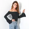 Dames t-shirt vrouwen uit schouder crop top t shirts flare mouw korte t-shirts voor kleding mode 4 kleuren tops tees