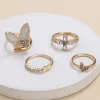 Fashion Jewelry Knuckle Ring Rhinestone Flower Butterfly Rings Set 4pcs/set
