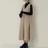 [Eam] Mulheres Damasco Breve Vestimento Longo Vestido V-Neck sem mangas Loose Fit Moda Outono Inverno 1d2053 210512
