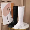 Leather Chunky Combat Boots Platform Perni White Knee Black Casual Slip On Street Runway Botas Mujer Female Designer Shoes 211217