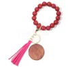 11 colors Wooden Bracelet Keychain with Tassels Keys DIY Wood Fiber Pandent Woodwooden Bead Bangle Key Decorate FashionDB803