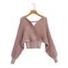 Women's V-neck Halter Waist Knit Pullover Sweater Harajuku Korean Style Sexy Elastic Waist Chic Female Skirt Suit 210507