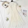 Dentelle Fleur Mesh Femmes Robe Été Lanterne Manches Blanc Longue es Pour Fête Vintage Femme 2 Pièces Ensembles 12041 210512