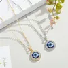 Naszyjniki Blue Evil Eye Luksusowy Kryształ Rhinestone Okrągły Wisiorek Naszyjnik Obojczyk Srebrny Złoty Choker Biżuteria Moda Urok Lucky Turkey Devil Eyes Świąteczne prezenty