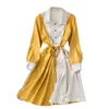 Kimutomo rayé patchwork chemise robes femmes style preppy printemps été col rabattu taille mince robe feminino 210521
