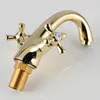 Bathroom Sink Faucets Brass Gold Faucet Single Hole Handle Basin Mixer Double Deck Mount Cold Water Tap