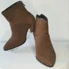 Laarzen vrouwen enkel lederen schoenen plus maat 22-26,5 cm koe suede hoge hak rug ritssluiting koffie 2 kleuren