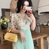 Kleid Koreanische Kurzarm Dünne Elegante Kleider Frauen Casual Floral Gedruckt Midi Kleid Weibliche Büro Dame Sommer 210521