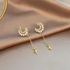 Luxe Heldere Gouden Maan Oorbellen Lange Mode Strass Cross Drop Voor Vrouwen 2021 Sieraden Accessoires Dangle Chandelier346g