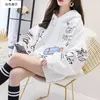 Hooded sweater women with cotton super fire graffiti spring and autumn clothes BF lazy wind wild long-sleeved loose jack 210526