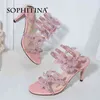 Sophitina Женская обувь Сандалии Летний квадратный каблук розовый круглый носок супер высокий каблук вечеринка стильный цветок сладкий заговор FO384 210513