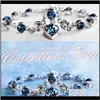 Entrega de caída 2021 pulseras de cristal austriacos de lujo Flight Blue Diamond Heart of the Sea Love Fashion Fashion Sier Charm Jewelry Gif