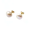 Stud Fuwo Boucles d'oreilles en perles d'eau douce naturelles avec perles de zircon cubiques Charme pour femmes filles fête ER527
