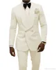 2021 Custom Made Ivory Jacquard Grooms Groom Tuxedos Double Breasted Men Passar Bröllop Bästa Man Blazer 2 Pieces Costume Homme X0909