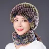 新しい女性の本物のレックスのウサギの毛皮の帽子スカーフを設定自然な暖かいスカーフ冬の女性