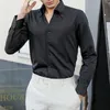 Men's Dress shirts Long Sleeve Casual Slim business shirts Korean Black White Solid streetwear formal Social Tuxedo Clothing 210527