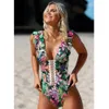 Traje de baño de encaje sexy Bikini para mujer Traje de baño de cintura alta para mujer Traje de baño con estampado de flores