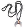 Pendant Necklaces Fashion Bohemian Tribal Jewelry Hematite Stones Knotted Stone Moon Women Ethnic Necklace
