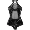 Glanzend open kruis lingerie voor vrouwen sexy onder Crotchless bodysuit zien door porno naakte borst latex catsuit sexi