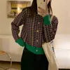 Houndstooth Women Streetwear High Waist Stylish Feminine Vintage Chic Color-Hit Elegance Sweet Sweaters 210525