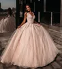 Glitter Princess Ball Gown Abiti da sposa Sexy scollo a V 3D Foral Appliques Abiti da sposa Abito da sposa con paillettes scintillanti