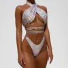 Bikini da donna Costume da bagno Push Up Vita alta Due pezzi Cross Solid Halter Costumi da bagno Costumi da bagno Mujer # T1G # H Donna