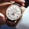 Montre automatique hommes Phase de lune haut mécanique étanche Date sport montre-bracelet en cuir Montre Homme montres-bracelets