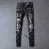 Herren-Designer-Jeans im Used-Look, zerrissen, Biker-Slim-Fit, Motorrad-Biker-Denim für Herrenmode, schwarze Hosen für Herren, 244 g