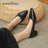 SOPHITINA Scarpe da donna retrò Cucitura a griglia di diamanti Design Scarpe da donna Punta quadrata Fiocco quotidiano Nodo Tacco spesso Décolleté femminili AO321 210513