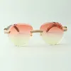 Exquisite classic micro-pave diamond sunglasses 3524027 natural peacock wooden temples glasses, size 18-135 mm