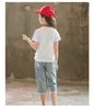 Meisje kleding sets zomer lloving hart t-shirt + denim broek jeans leisure 2 stks set outfit kinderkleding E20532 210610