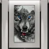 Angry Wolf Black White Posters och utskrifter Abstrakta djur kanfasmålning på väggen Art Bild för vardagsrum Heminredning