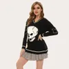 Women's V-neck Vest Skull Printed Sweater Loose Casual Knitted Comfortable Tops Street Retro Autumn Winter Jackets 211011