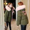 LY VAREY LIN Winter Short Cotton Jackets Women Letter Printing With Fur Collar Hooded Coats Casual Thicken Bubble 210526