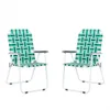 Trädgårdssatser 2st stålrör PP Webbingslager 120kg Folding Beach Chair Light Green Strip