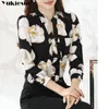 플로럴 프린트 느슨한 여자 탑과 블라우스 빈티지 긴 슬리브 쉬폰 탑 Blusas Mujer de Moda Elegant Autumn Women Blusas 210412