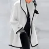 女性のウールブレンド女性ファッションフード付きロングカーディガンジャケット秋冬ソリッドスリーブコートカジュアル暖かいポケットシングルボタン生き抜く 5XL