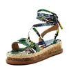 Women Summer Sandlas Flats Crosss Tie Lace Up Plus Size Female Round Toe Shallow Sewing Platform Shoes X0728