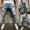 Erkek Hip Hop Sıkı Yırtık Skinny Jeans Yıkılan Yıpranmış Slim Fit Denim Pantolon Pantolon Erkekler