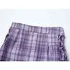 Summer Crop Skirts Women A Line High Waist Purple Plaid Sweet Cute Buttoms Or Clothing Streetwear Drawstring Lace-up Skirts 210417