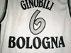 Hot Selling 6 Manu Ginobili Jersey Män Vit Team Basket Kinder Bologna Jerseys Ginobili För Sport Fans Uniforms All Stitched Quality